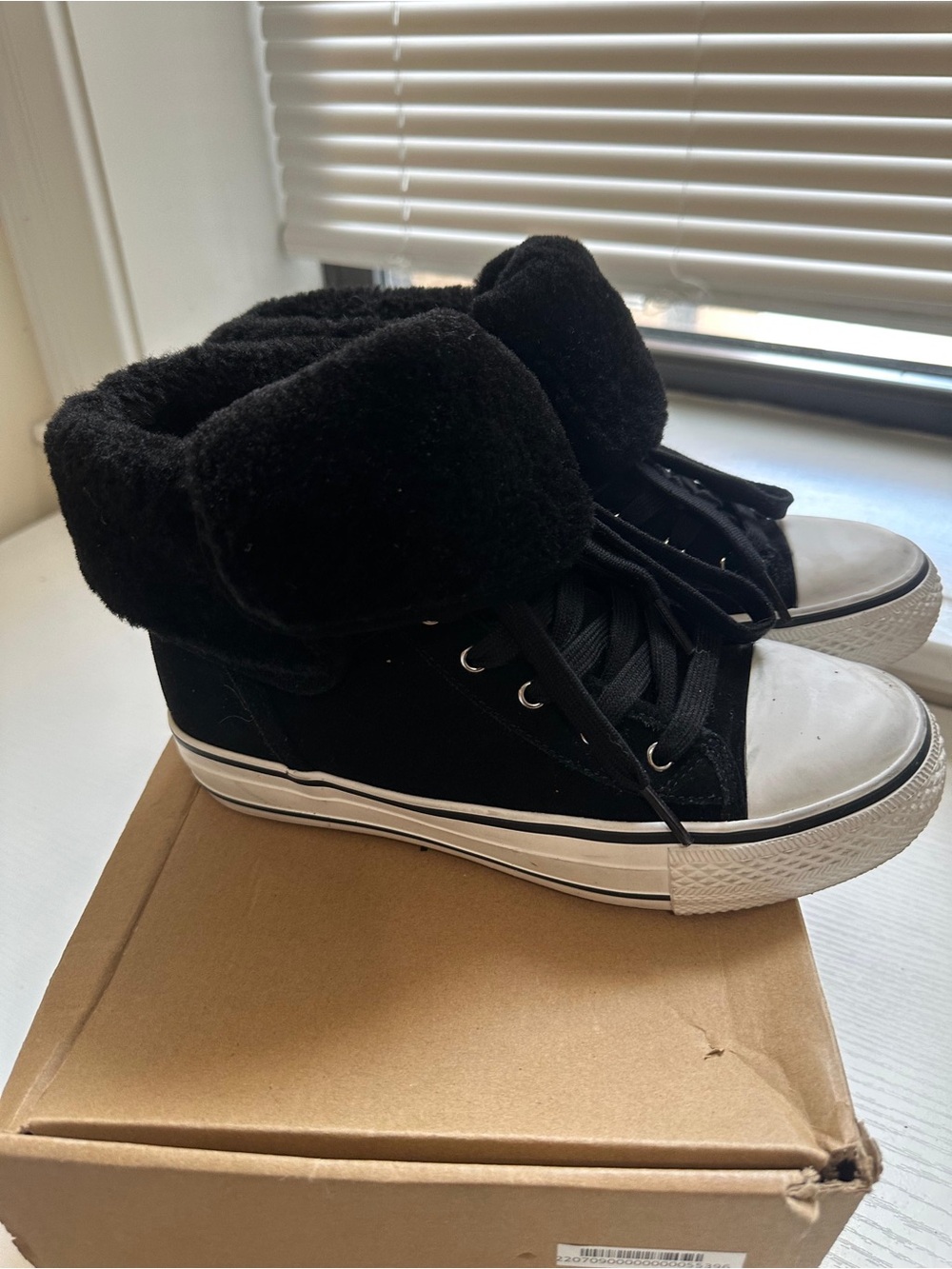 Zadig & Voltaire Black High-Top Sneakers with Faux Shearling Cuff